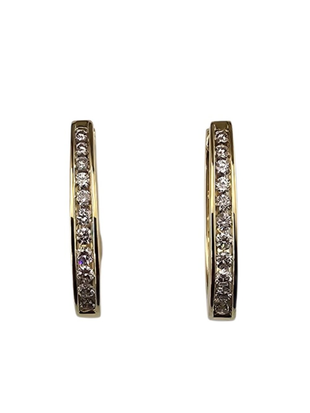14K Yellow Gold and Diamond Oval Hoop Earrings #24951